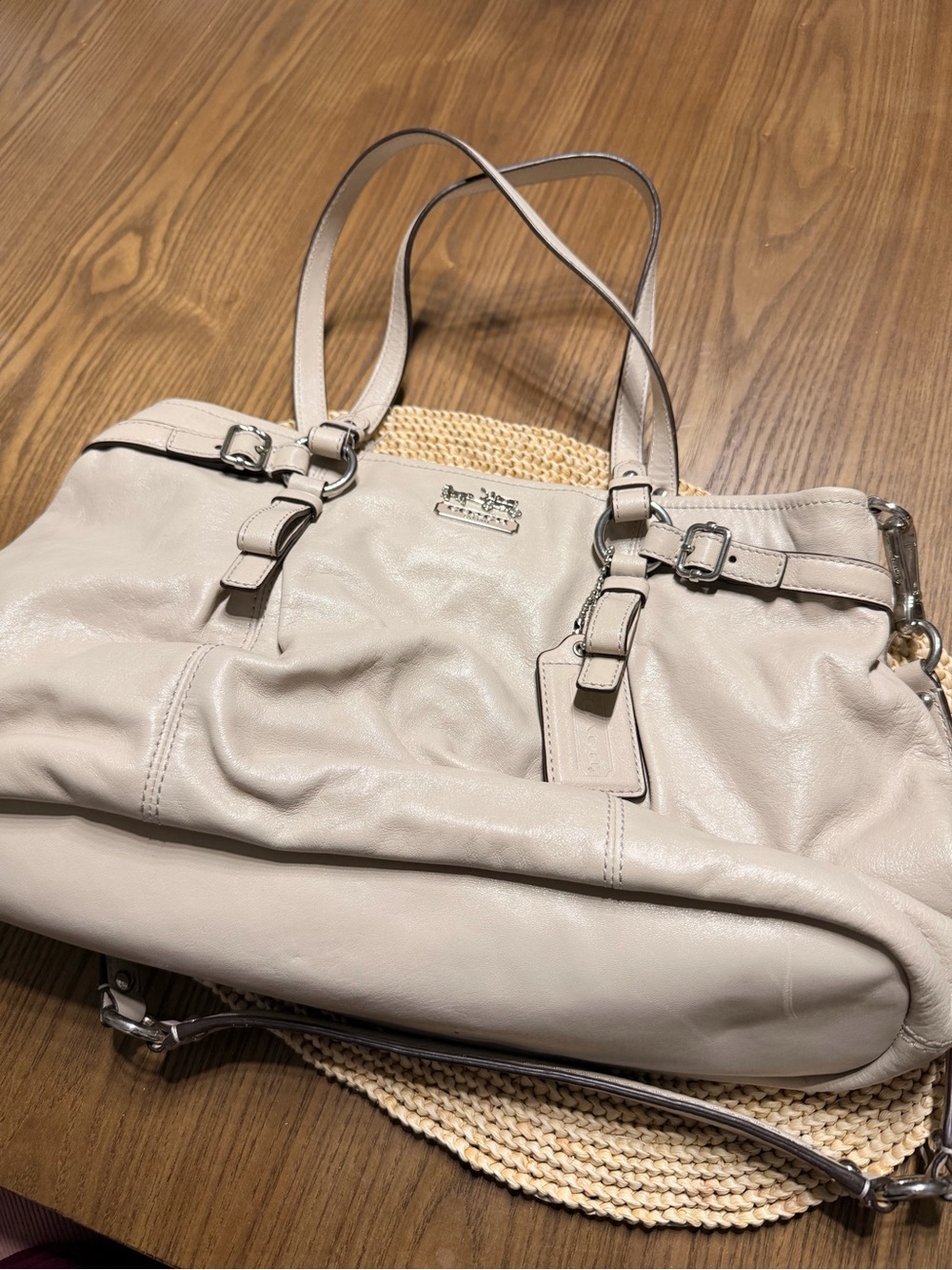 Coach Leather Shoulder Tote in Light Gray